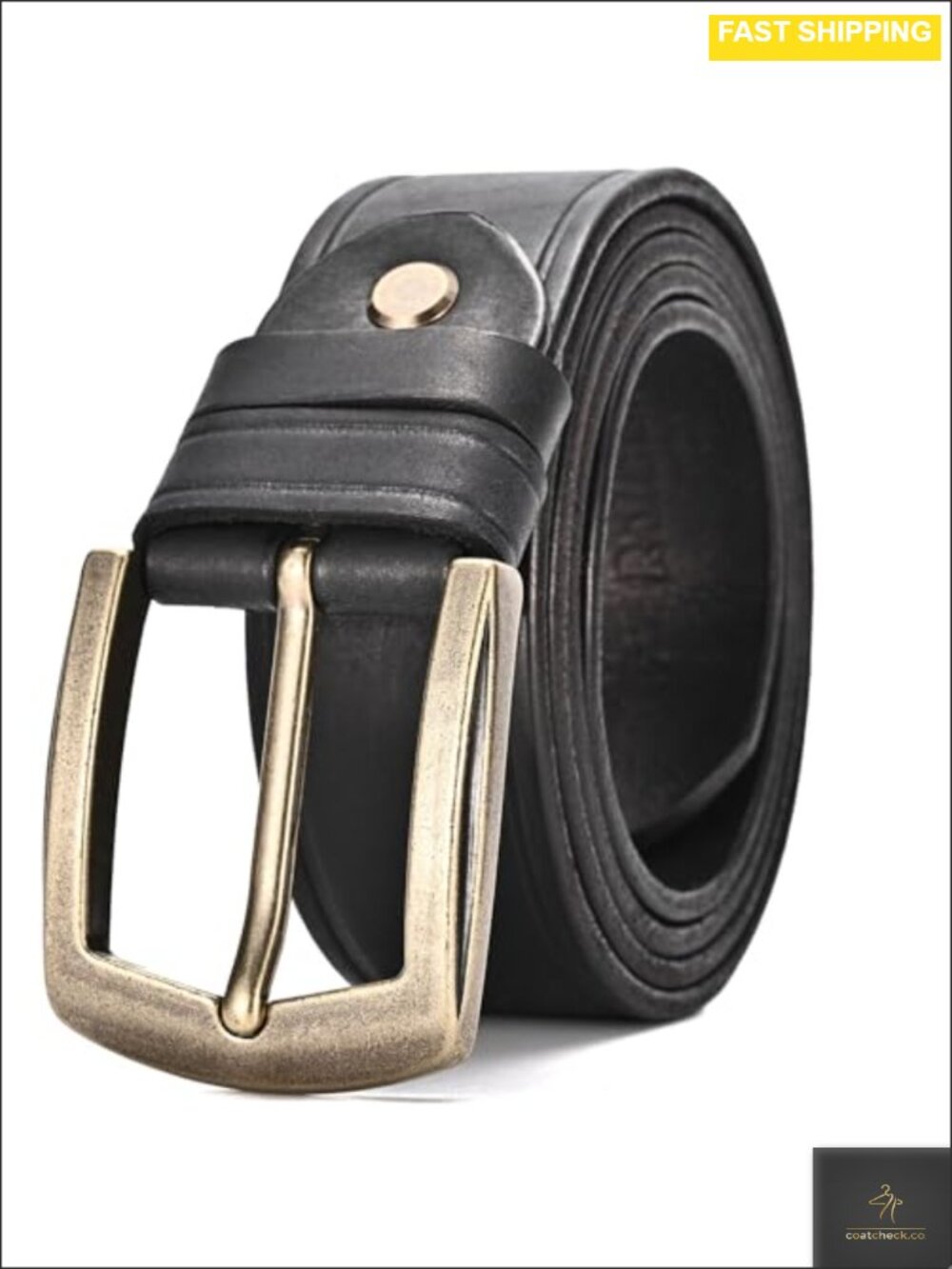 Full Grain Genuine Leather Belt for Men with Retro Brass Buckle